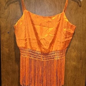 Jacquard Satin Fringe Tank Top Willow & Root Size Small Adjustable Straps